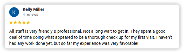 5-Star Review From Kelly Miller Praising Shoreline Family Dentistry